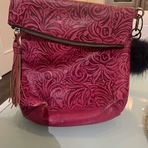 Patricia Nash One of a Kind | Pink Embossed Leather Bag W/ Patricia Nash POM POM